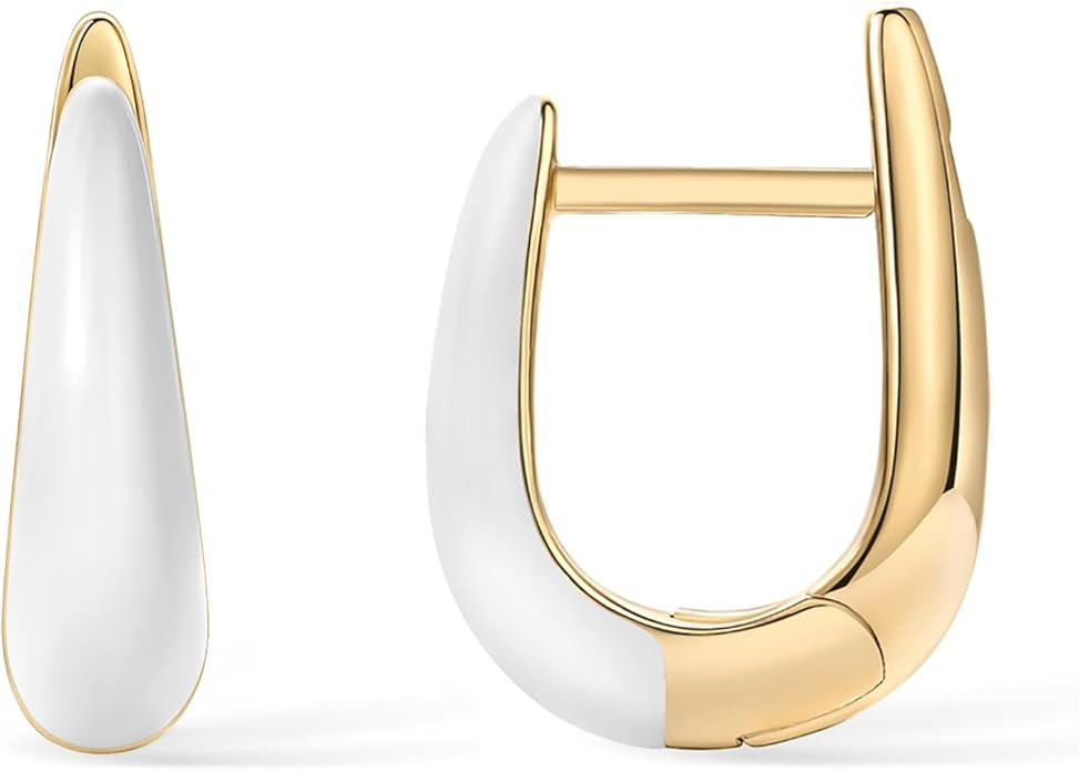 PAVOI 14K Gold Plated Sterling Silver Posts Enamel Earrings for Women | Colored Enamel Cubic Zirc... | Amazon (US)