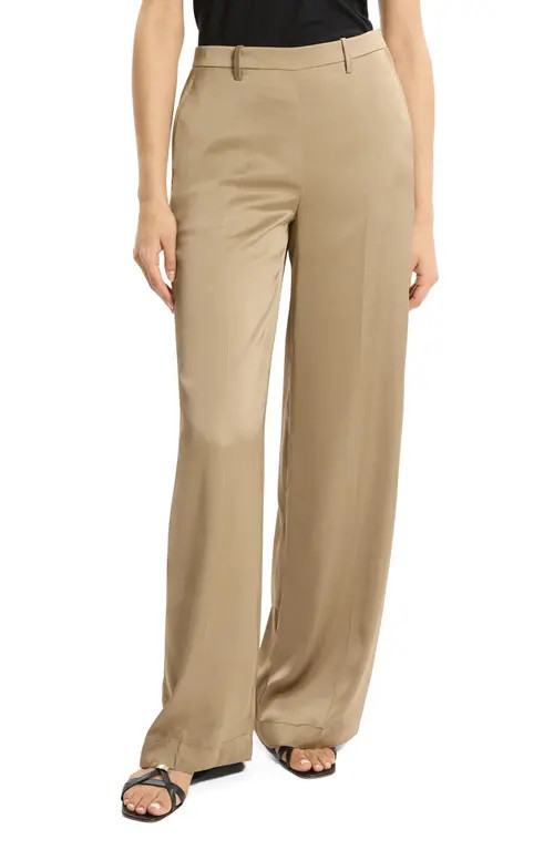 Theory Relaxed Satin Pants in Mocha Taupe at Nordstrom, Size 0 | Nordstrom