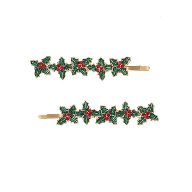 Holiday Time Christmas Holly Bobby Pins, Women and Teens, 2 Pieces | Walmart (US)