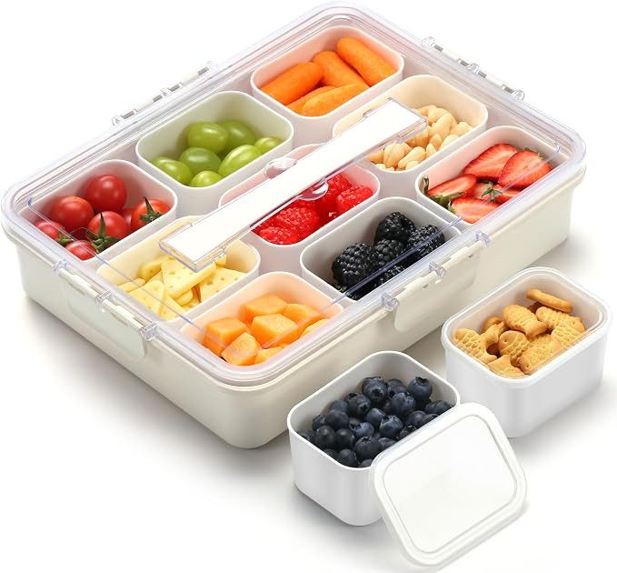 Snackle Box Container for Adults with 9 Compartment, Divided Serving Tray Snack Box Containers wi... | Amazon (US)