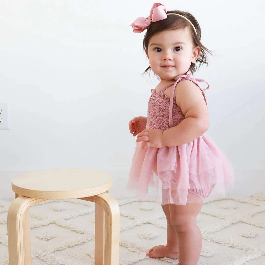 Smocked Tutu Bodysuit | Mauve | Caden Lane