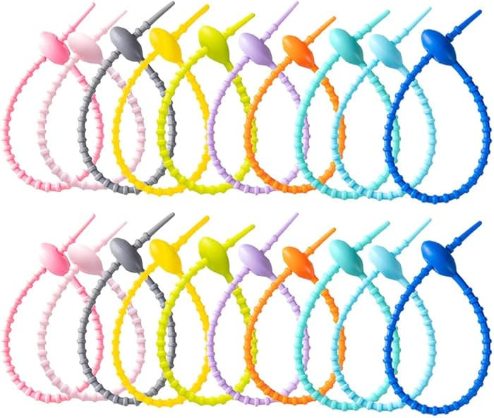 20 PCS Colorful Silicone Cable Ties, Reusable Rubber Twist Tie Bag Clip Bread Tie Zip Ties Adjust... | Amazon (US)