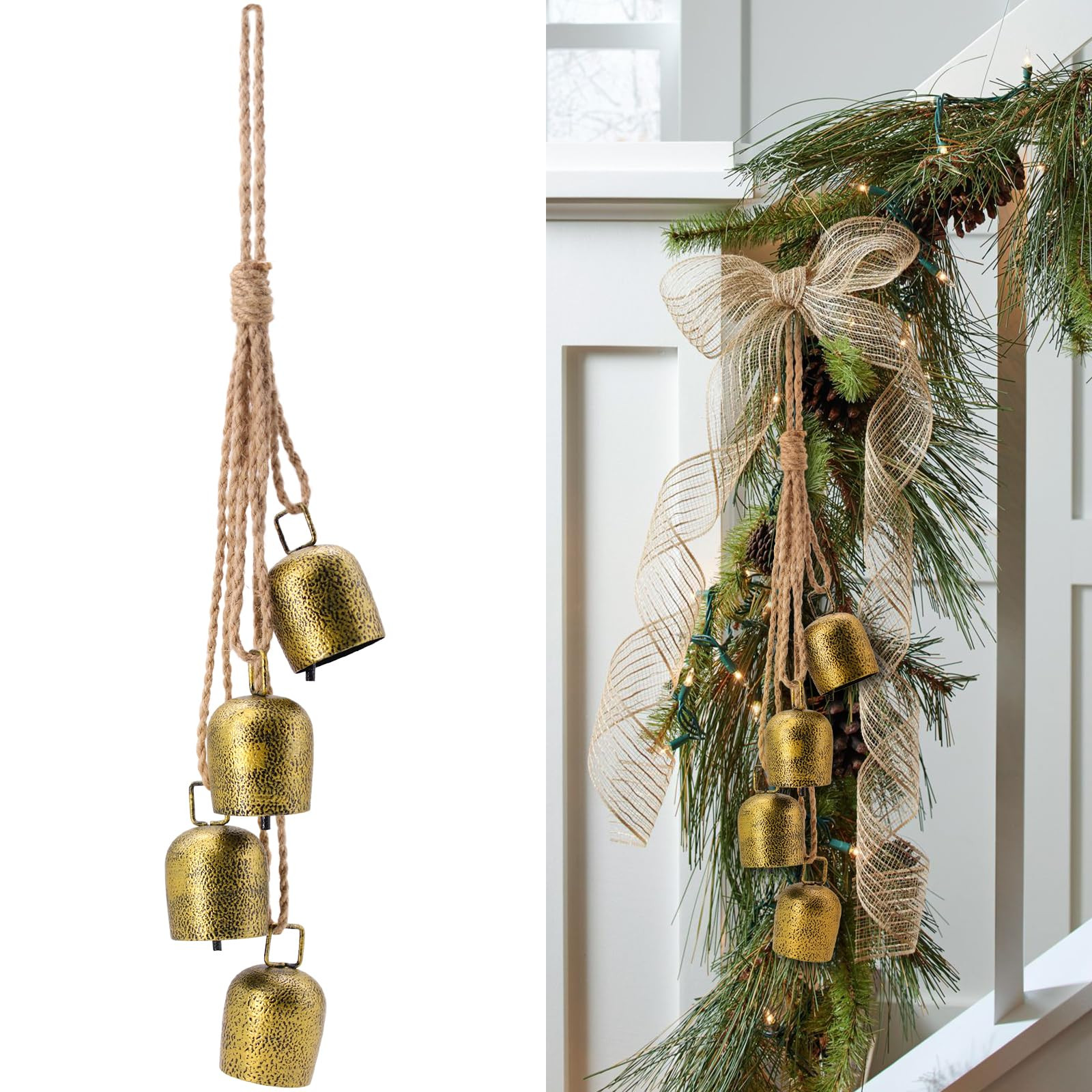 Christmas Bells for Decoration, Gold Metal Vintage Cow Bells with Jute Hanging Rope, Decorative C... | Amazon (US)