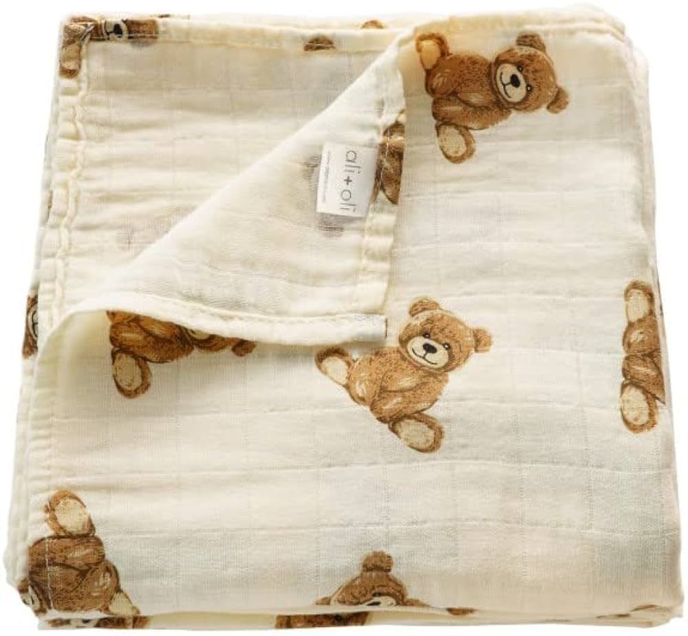 Ali+Oli Muslin Swaddle Blanket for Baby (Teddy Bear) Large 47" x 47" Soft Rayon Made from Bamboo ... | Amazon (US)