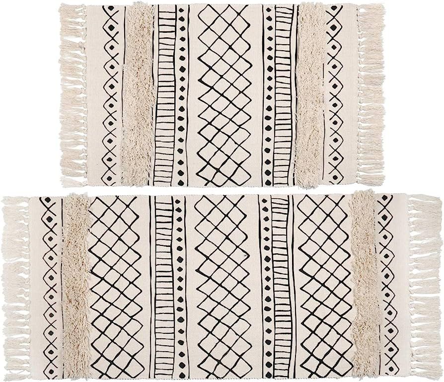 Topotdor Tufted Cotton Area Rug 2 Pieces,Hand Woven Print Boho Tassels Floor Rugs Perfect Bedroom... | Amazon (US)