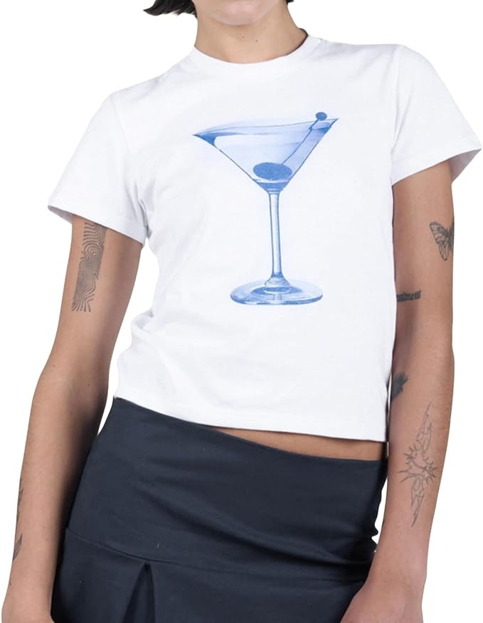 Mxiqqpltky Women Y2k Bow Print Crop T-Shirts Short Sleeve Slim Fit Tops Summer Fairy Grunge Baby ... | Amazon (US)