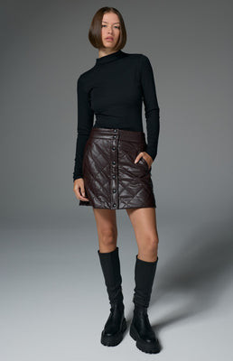 Emilia A-Line Quilted Mini Skirt | Leather Cabernet Leather Cabernet / L | Alp N Rock