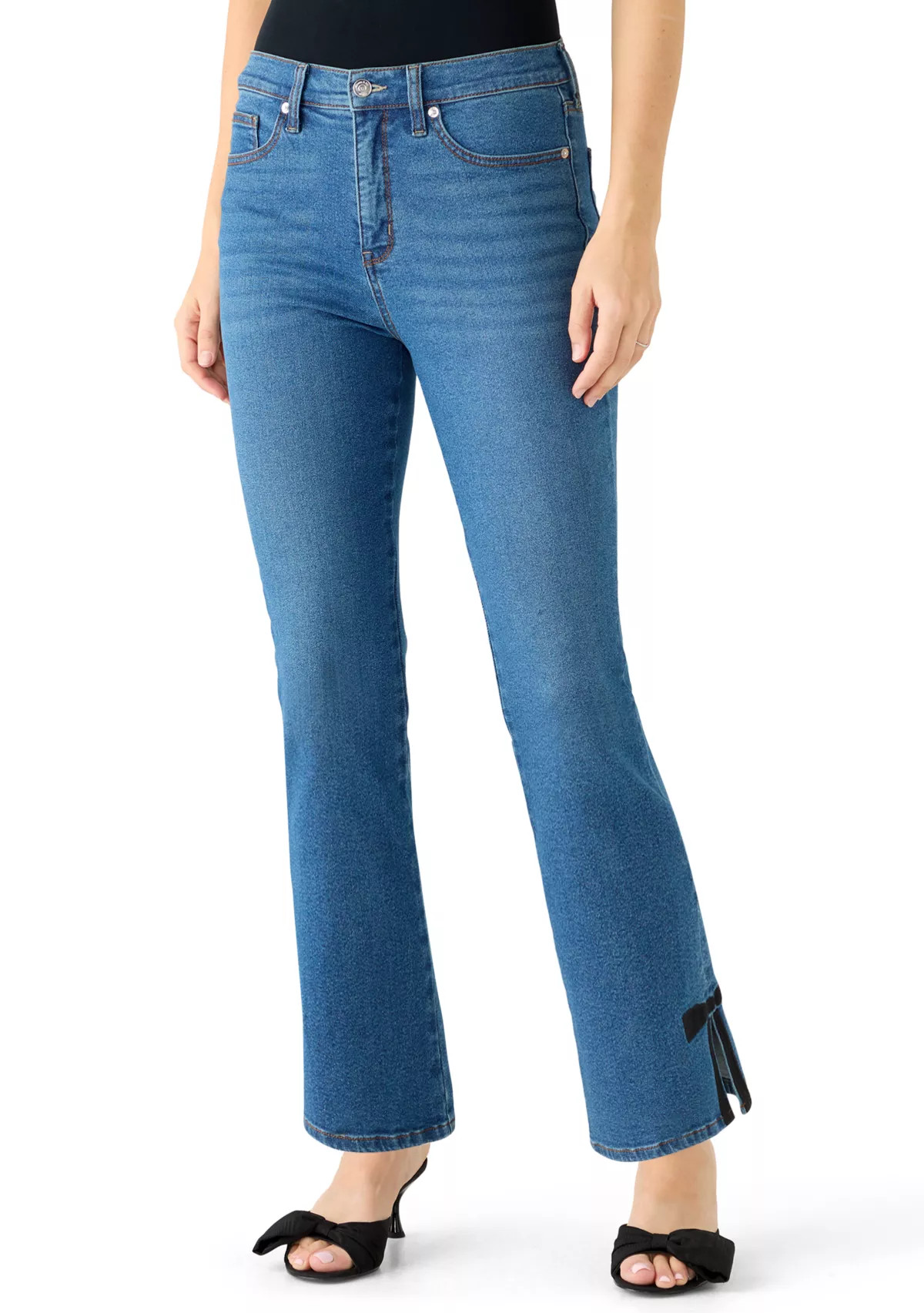 Crown & Ivy™Women's High Rise Kick Flare Bow Hem Jeans | Belk