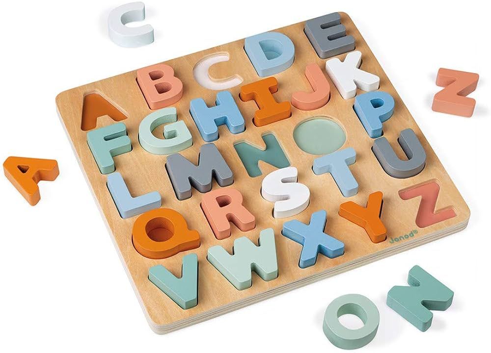 Janod Sweet Cocoon Wooden Alphabet Learning Puzzle with ABC Letters and Chalkboard - Ages 2+ - J0... | Amazon (US)