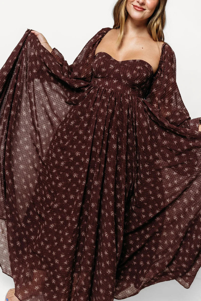 Delilah Floral Maxi Dress with Train in Deep Burgundy - Bump Friendly | Worth Collective