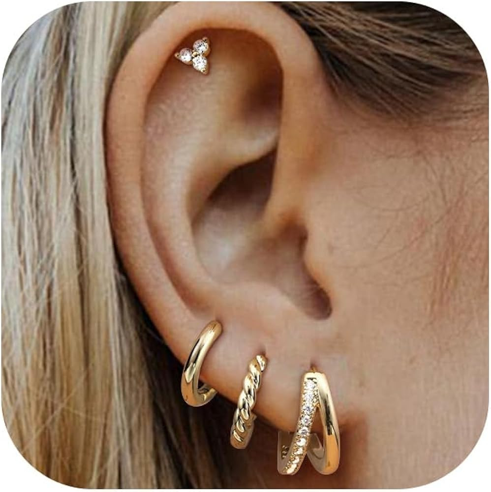 BESTEEL 4 Pairs Gold Silver Hoop Earrings Set for Women Small 14K Gold Filled Dainty Cartilage Hu... | Amazon (US)