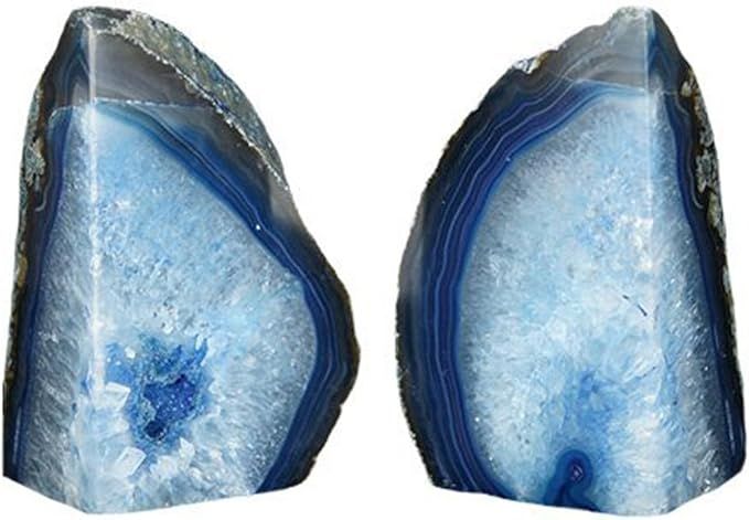 JIC Gem 4 to 6 Lbs Agate Bookends Dyed Blue Polished 1 Pair with Rubber Bumpers for Office Décor... | Amazon (US)