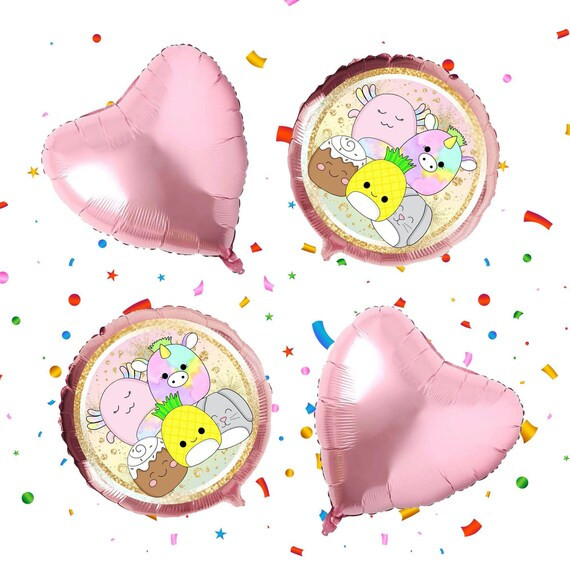 4 Pcs Squishy Friends Foil Pink Balloons for Birthday Decorations for Cute Squishies Toys Party T... | Etsy (US)