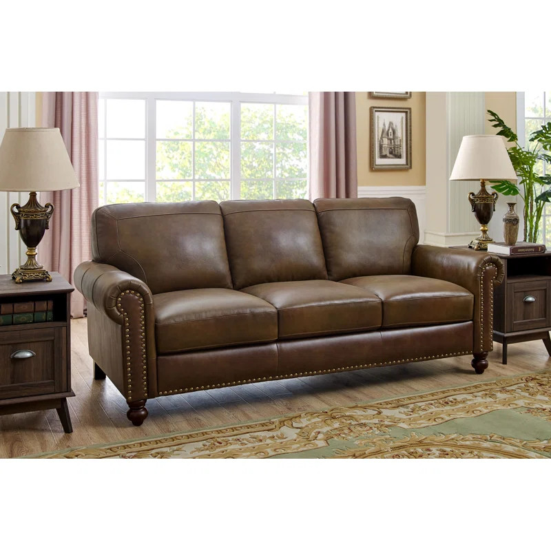 Garr 85'' Genuine Leather Rolled Arm Sofa | Wayfair North America