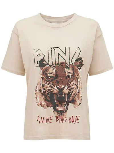 Tiger printed jersey cotton t-shirt - ANINE BING - Women | Luisaviaroma | Luisaviaroma