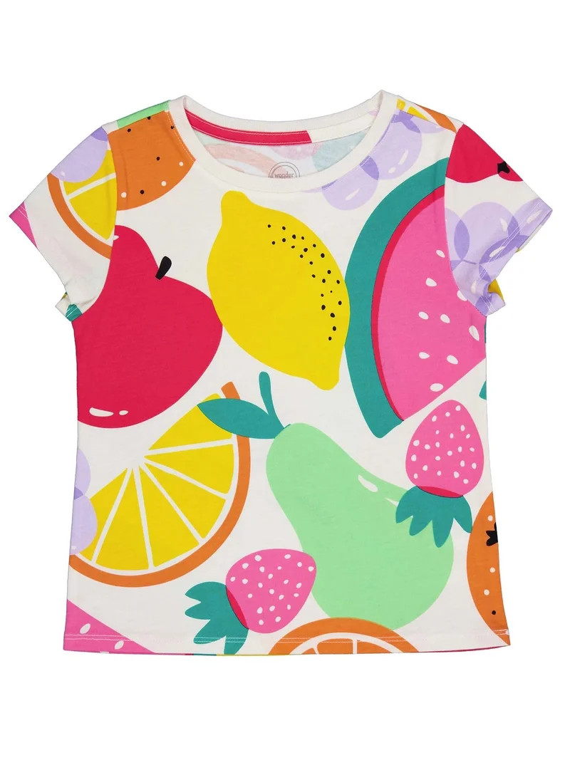 Wonder Nation Girls Kid Tough Tee with Short Sleeves, Sizes 4-18 & Plus - Walmart.com | Walmart (US)