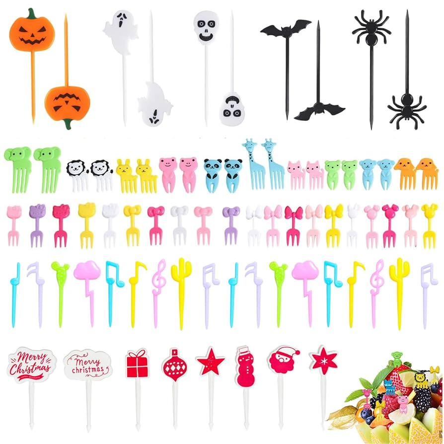 78 Pcs Food Picks for Kids Lunches, Reusable Plastic Fruit Forks Cute Cartoon Fruit Picks Toothpi... | Amazon (CA)