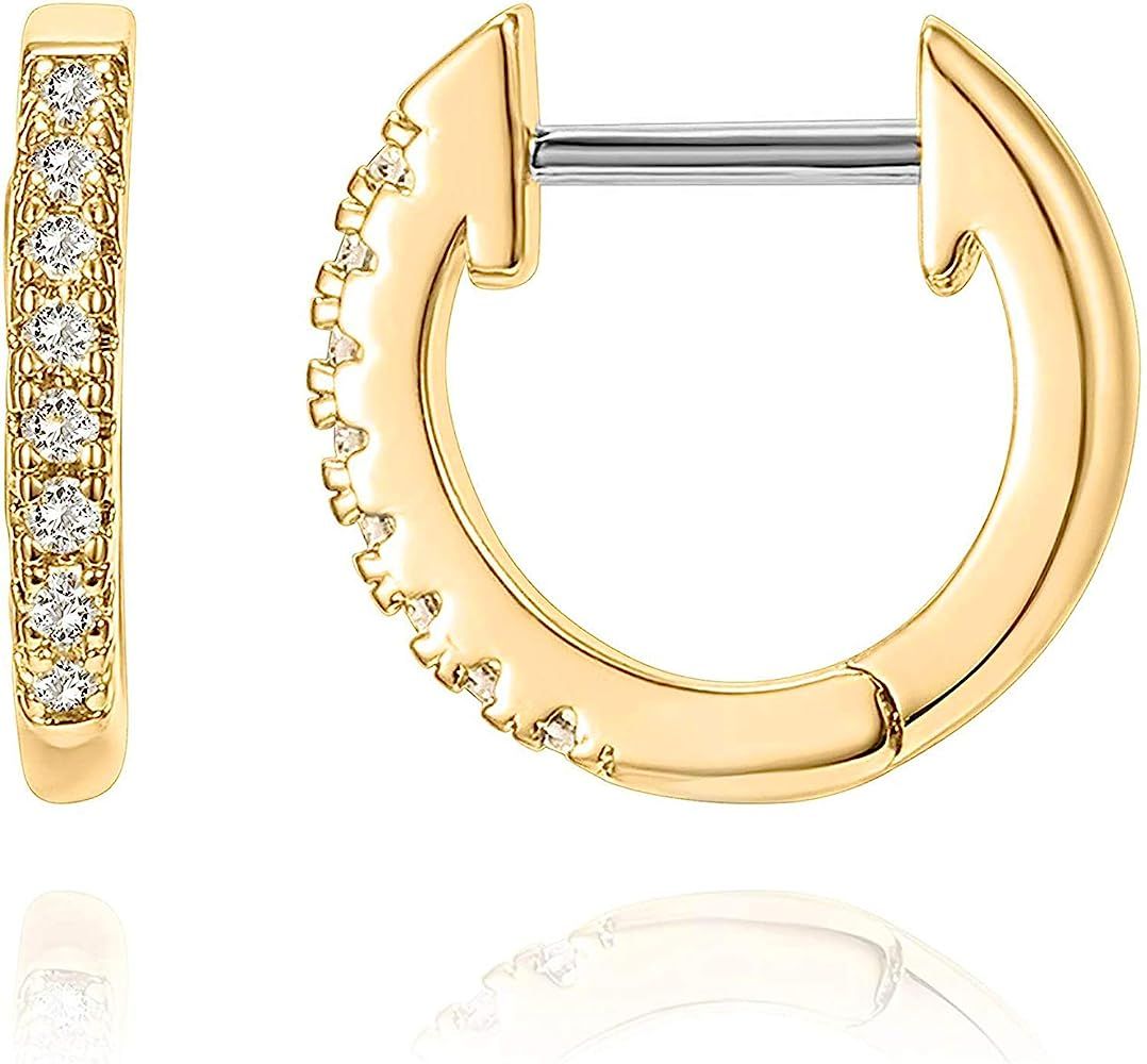 14K Gold Plated Cubic Zirconia Cuff Earrings Huggie Stud | Amazon (US)
