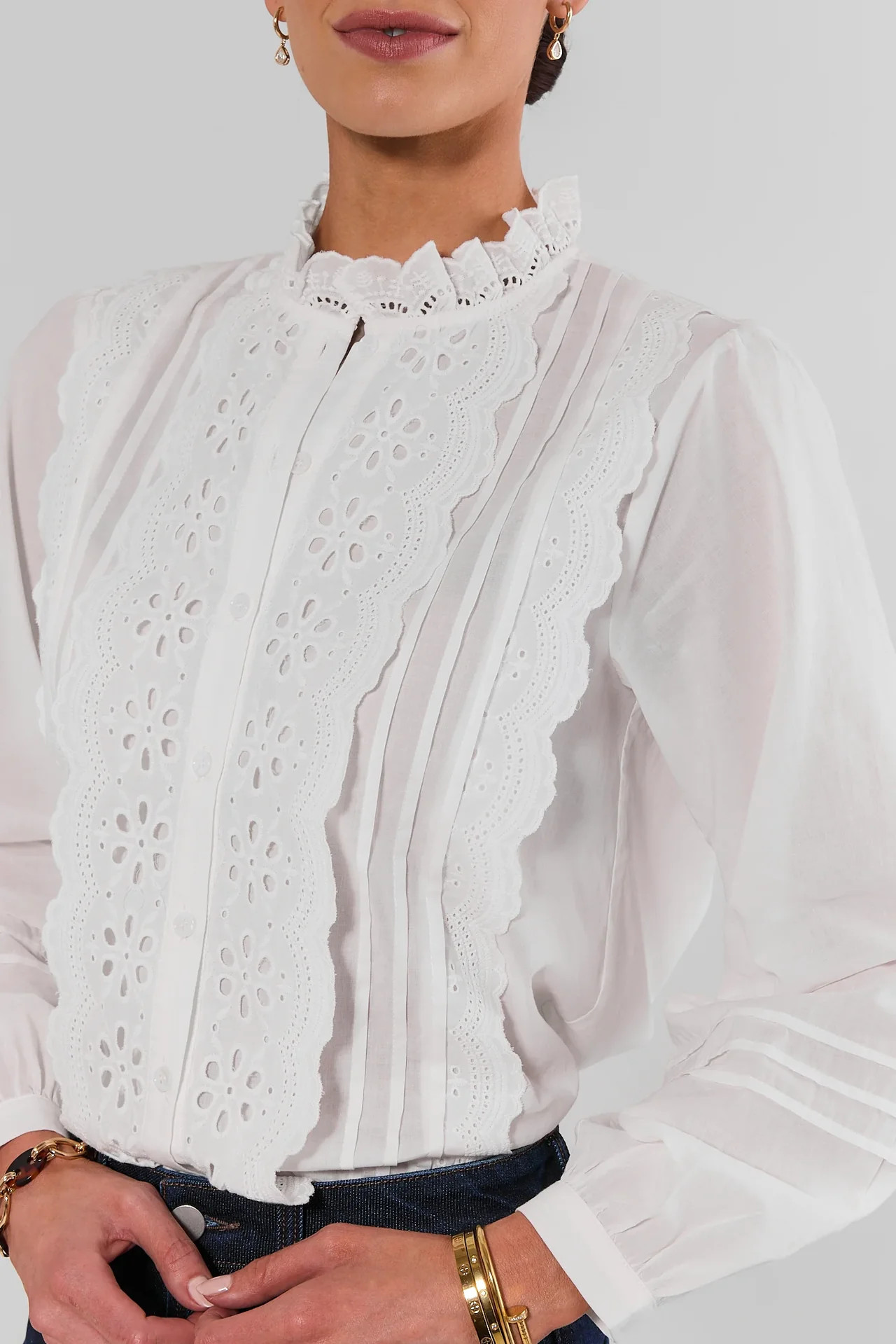 White Eyelet Detail Button Up Top | Avara