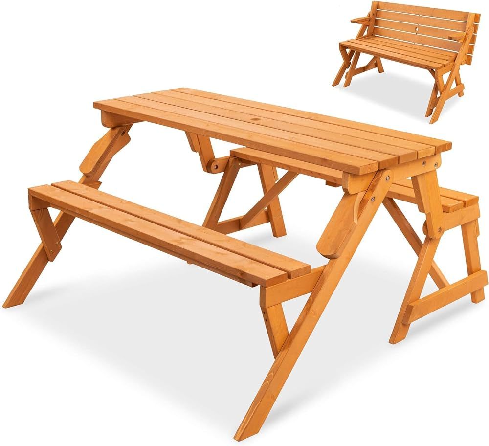 Best Choice Products 2-in-1 Transforming Interchangeable Outdoor Wooden Picnic Table Garden Bench... | Amazon (US)