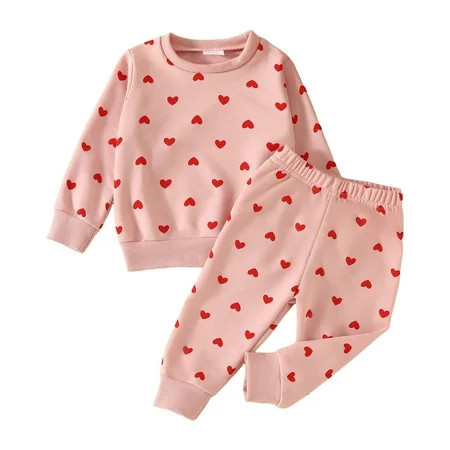 FUNDUFI Toddler Baby Girls Clothes Sets Long Sleeve Cute Valentine S Day Love Heart Printed Sweatshirts Stretchy Pants 2Pcs Outfit Sets Soft Loose Fit Outfits | Walmart (US)
