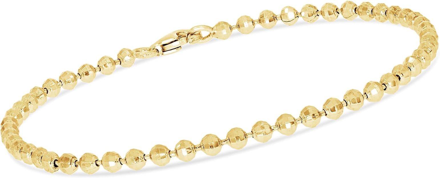 Bead Bracelet Jewelry For Women Italian Crafted 2.4MM 7 Inches In 14K White, Rose Or Yellow Gold ... | Amazon (US)