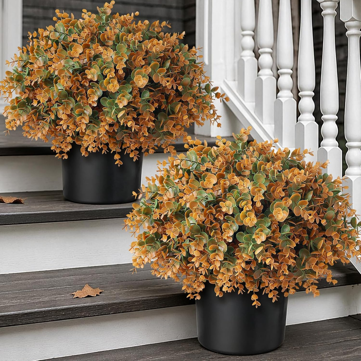 2Pcs 17" Lifelike Touch Fall Fake Eucalyptus Topiary Trees (Fall Orange) | Amazon (US)