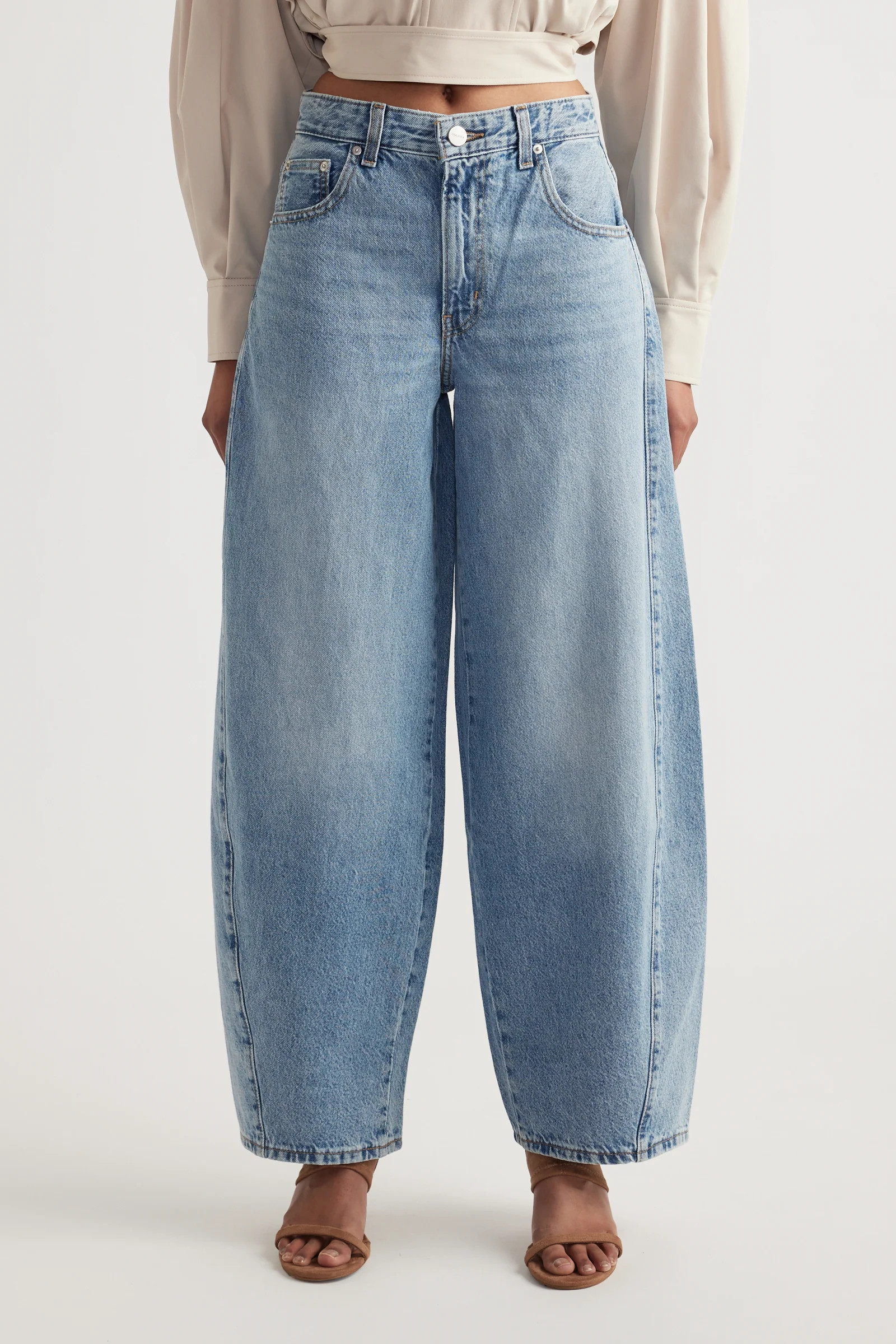 Rhea Mid Rise Barrel Jeans - Coastal Blue | DECJUBA