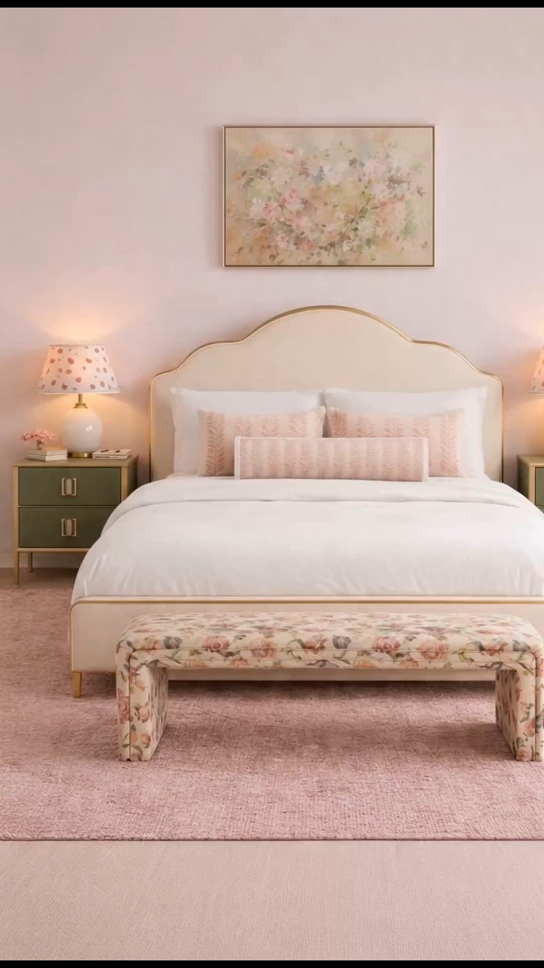 A calm Valentine’s weekend, dressed in blush, ivory, and soft gold.

A classic bed with delicate gold trim sets the tone, framed by blush walls that feel peaceful and timeless. The rug deepens the palette just enough, while subtle pattern and texture keep the space feeling warm and lived-in.

Spring comes through in the details—the artwork above the bed, the floral bench below—bringing softness and life into the room. Grounded by green nightstands and finished with cordless rechargeable lamps, this bedroom feels both romantic and effortlessly modern. 🌸 Up to 40% off at Anthropologie this Presidential long weekend. #valentineshomedecor
#valentinesbedroom
#romanticinteriors
#classicinteriors
#timelessdesign
#bedroominspo
#bedroomstyling
#interiordetails
#softneutralhome
#blushinteriors
#quietluxury
#layeredhome
#editorialinteriors
#springinteriors
#anthropologiehome
#presidentsdayweekend
#longweekendsale
#upto40off


#LTKSaleAlert #LTKValentine #LTKHome