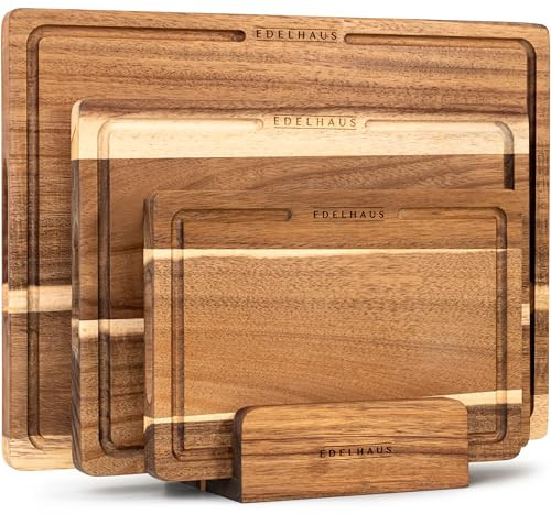 Acacia Wooden Cutting Boards for Kitchen, Cutting Board Set of 3, Chopping Boards with Juice Groove for Meat, Cheese & Vegetables - Durable, Double sided wood cutting board with serving Compartments | Amazon (US)