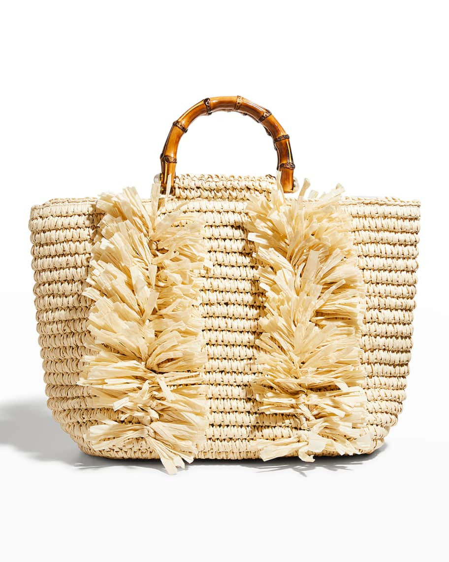 BTB Los Angeles Rose Fringe Straw Tote Bag | Neiman Marcus