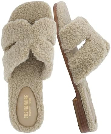 CUSHIONAIRE Visa Faux Shearling Open Toe Slippers for Women Indoor and Outdoor with Memory Foam C... | Amazon (US)