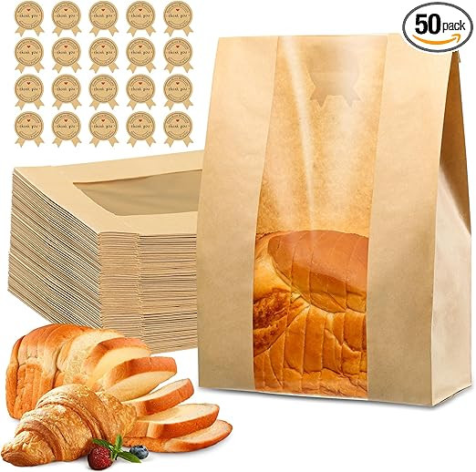 50 Pcs Bread Bags for Homemade Bread, Sourdough Paper Bread Bags With Window, 50% Thicker 13.7x8.... | Amazon (US)