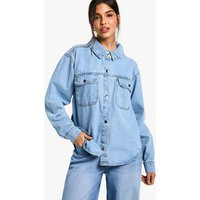 boohoo Women's Denim Oversized Shirt in Light Wash | Size: 10 | Denim/Polyurethane | boohoo (US & Canada)