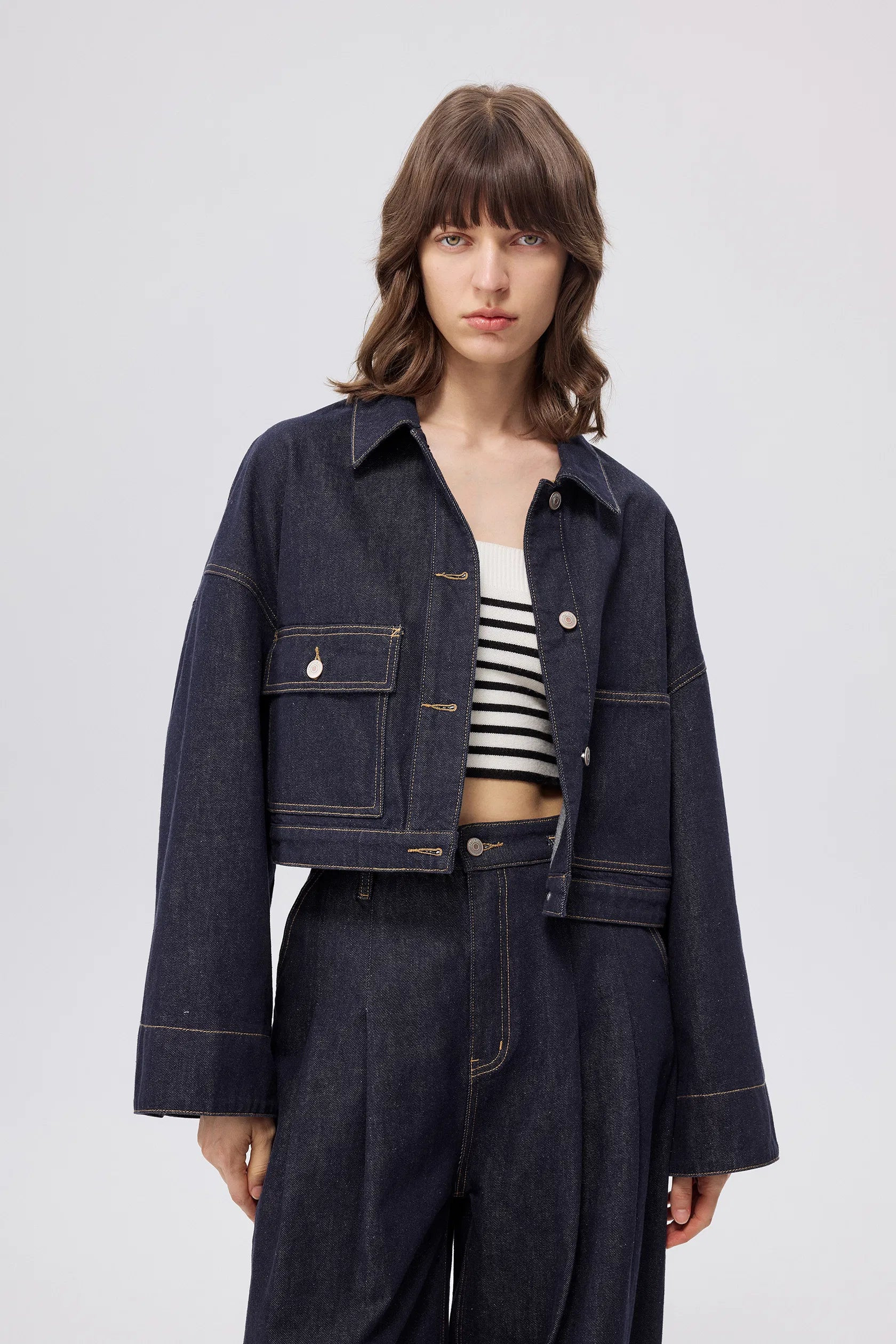Dylan Oversized Sleeve Jacket in Raw Cotton Denim | Fabrique