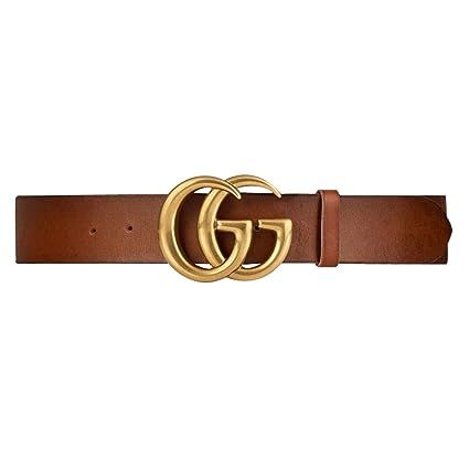 GG Replica Belt for Women Gold Buckle Brown Leather | Amazon (US)
