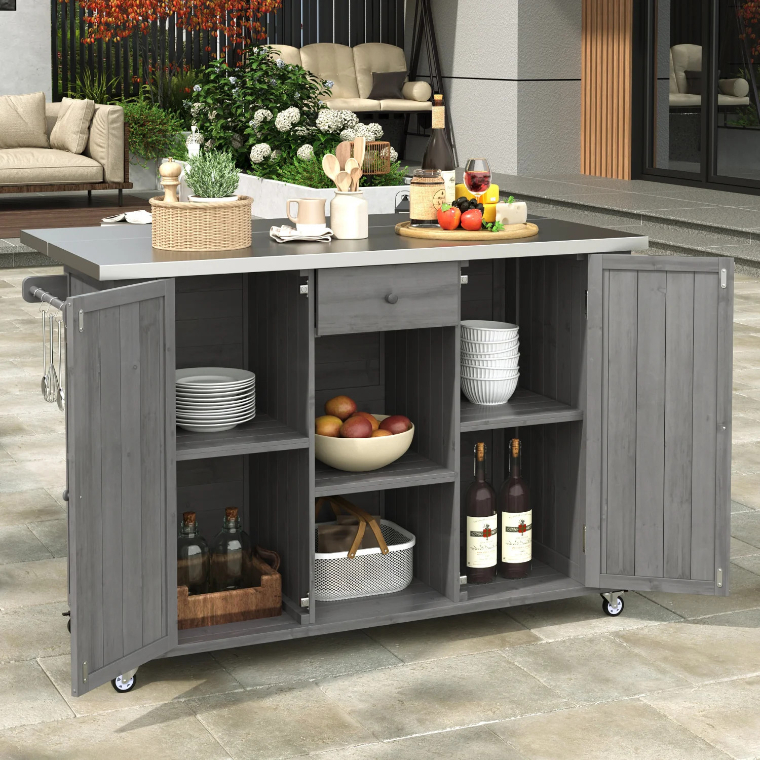 Streamdale Outdoor Kitchen Island - Fir Wood, Stainless Top | Shop Simon