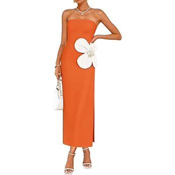 Amazon.com: ZESICA Women's Summer Strapless Bodycon Maxi Dress 2026 Ribbed Knit Backless Floral T... | Amazon (US)
