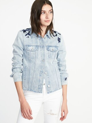 Floral-Embroidered Denim Jacket for Women | Old Navy US