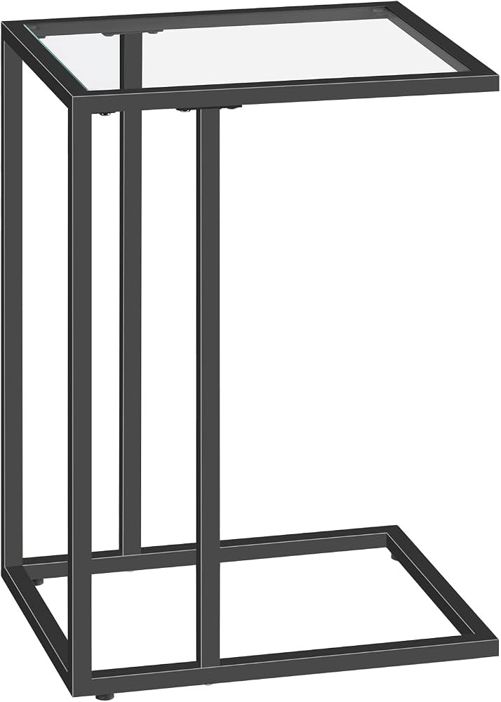 HOOBRO C Shaped End Table, Tempered Glass Snack Side Table with Metal Frame, TV Tray Table for Sm... | Amazon (US)