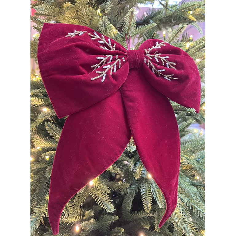 Burgundy Velvet Beaded Decorative Christmas Bow, 13", by My Texas House | Walmart (US)