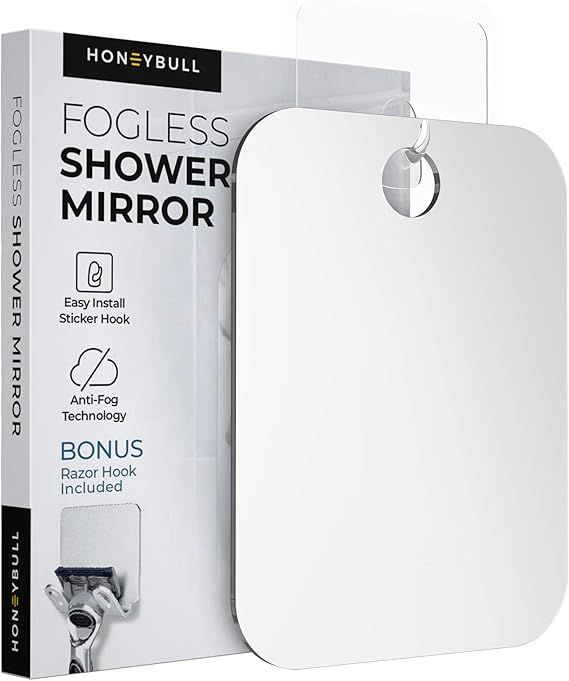 HONEYBULL Shower Mirror Fogless for Shaving - (Medium 6x8in) Flat Anti Fog Mirror with Razor Hold... | Amazon (US)