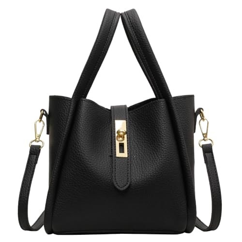 Bucket Bags for Women - Faux Leather Crossbody Bucket Purse Small Handbag Vintage Shoulder Bag with Small Purse (Black) | Amazon (US)