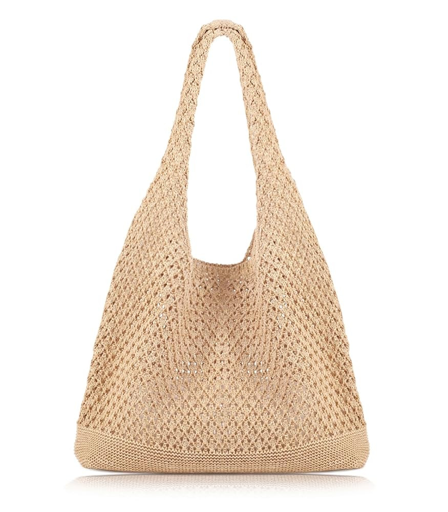 COOKOOKY Crochet Beach Tote bag Summer Beach Bag for Women Aesthetic Mesh Tote Bag Hippie Bag Kni... | Amazon (US)