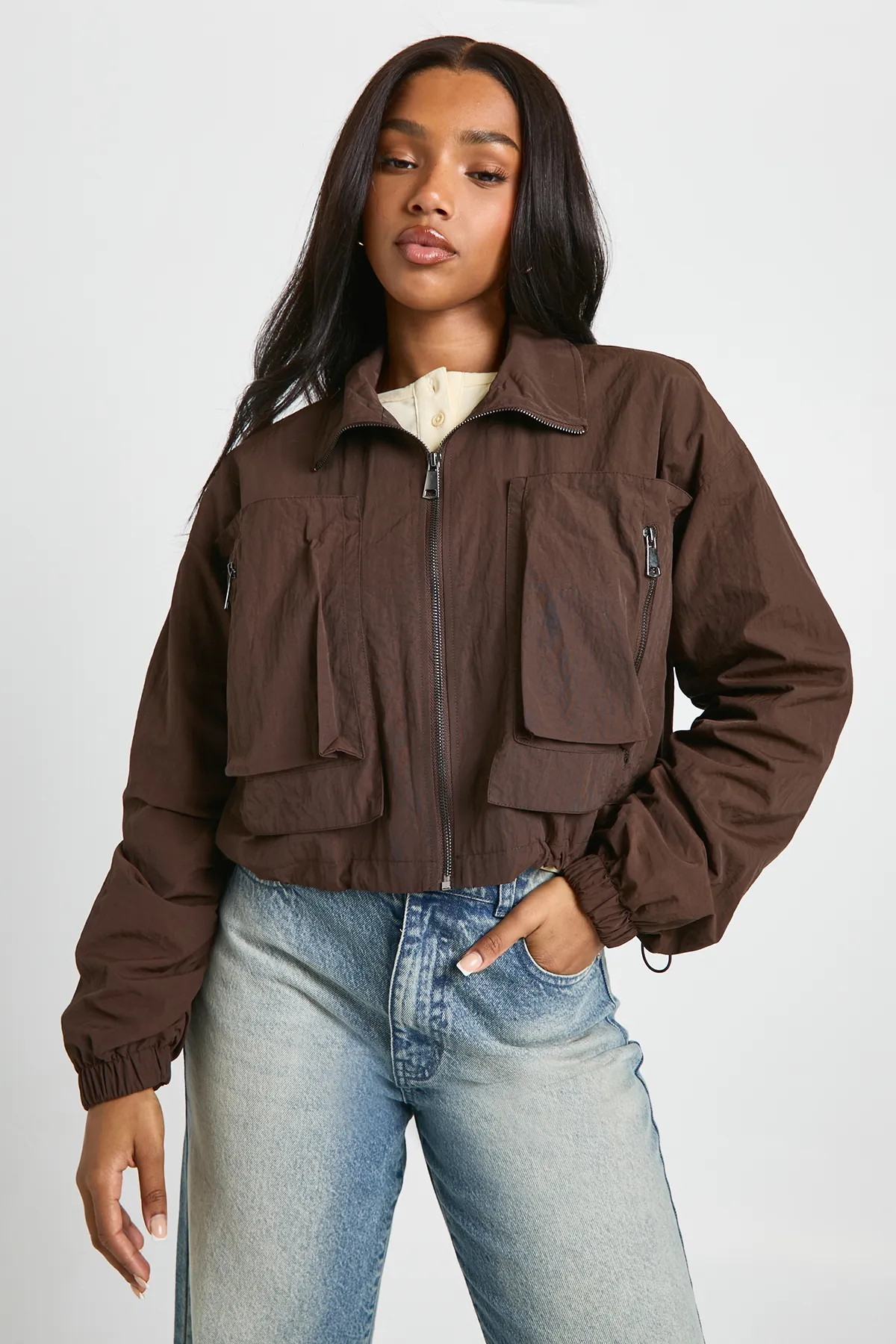 Funnel Neck Cropped Utility Jacket | Boohoo.com (UK & IE)