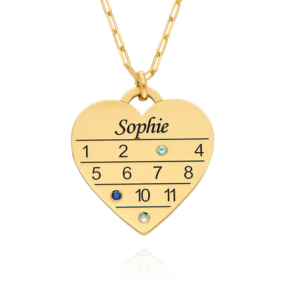 12 Month Calendar Heart Necklace with Birthstones in 18K Gold Plating | MYKA