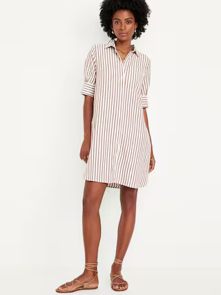 Puff-Sleeve Linen-Blend Shirt Dress | Old Navy (US)