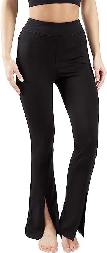 90 Degree By Reflex High Waist Flare Yoga Pant with Front Split | Amazon (US)