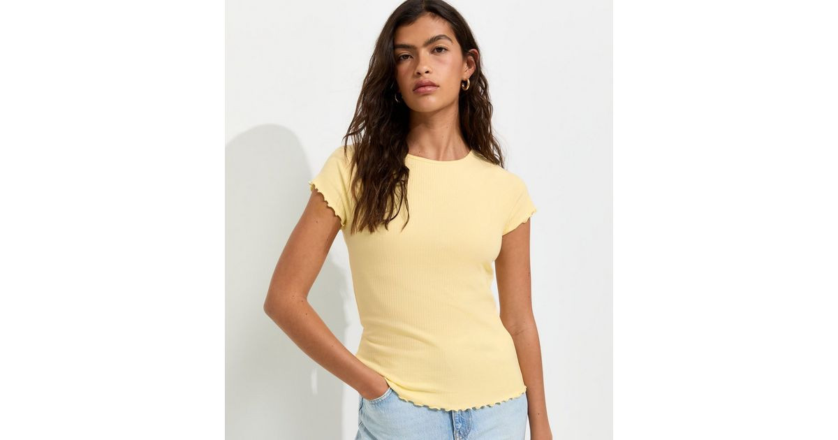 Light Yellow Short Sleeve Frilly Trimmed Top | New Look | New Look (UK)