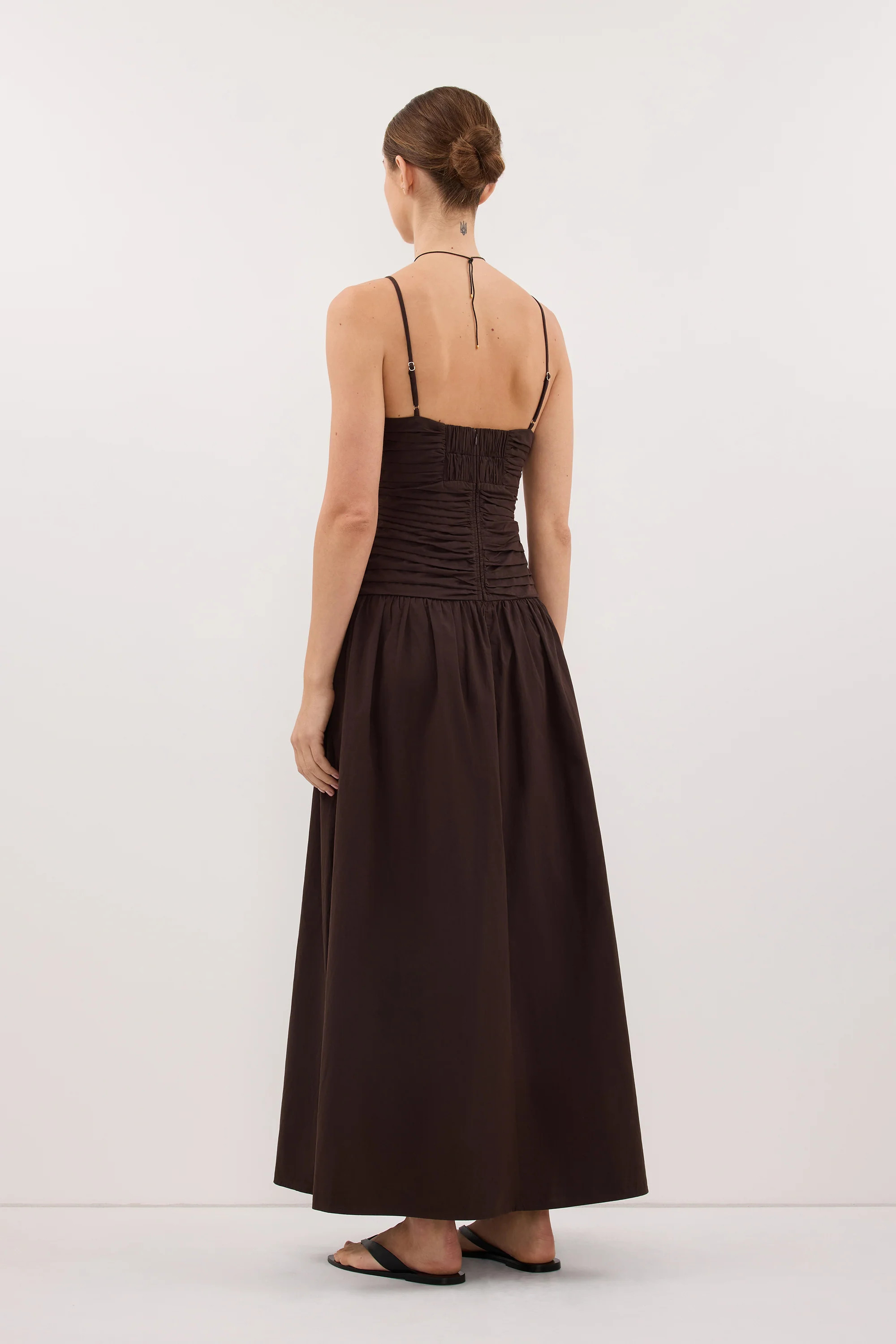 ALEXIA BURNT CHOC COTTON MIDI DRESS | DISSH